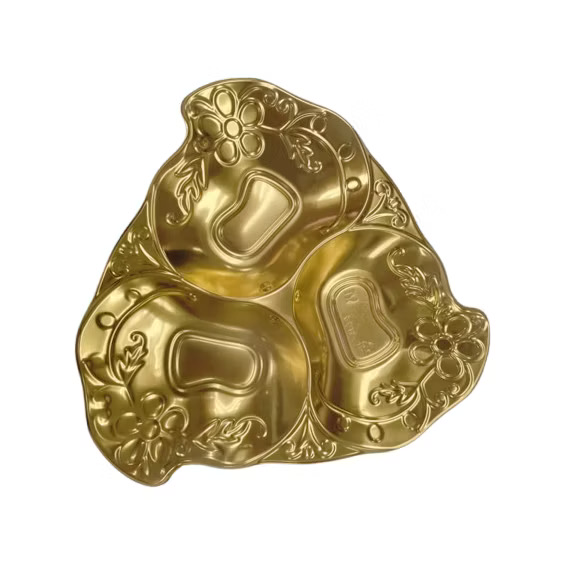 XYW-TP3-2 Elegant Gold Shaped Tray (260x255x25mm) | 10pcs Bulk Pack High-Shine PS Material | Elite Packaging for Gift Hampers & Platters