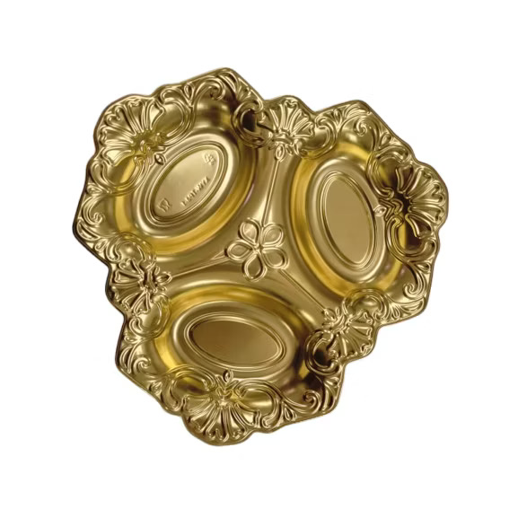 Gold Plastic Food Tray XYW-TP3-1 (10pcs) - 265mm Shaped Cake & Snack Platter - Premium PS Material Gold Tray